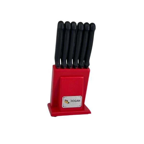 Doğan Çiftel 6 lı Ahşap Kırmızı Bıçak Kütüğü-1